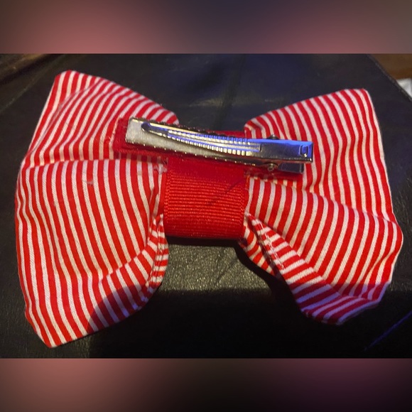 DIY handmade candy red striped hair bow punk Lolita NEW - Picture 3 of 3